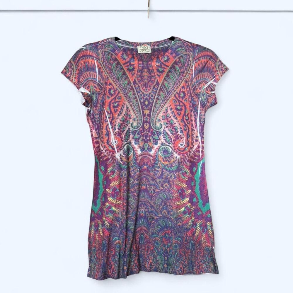 Y2K Eyelash Paisley-Print T-shirt- Small